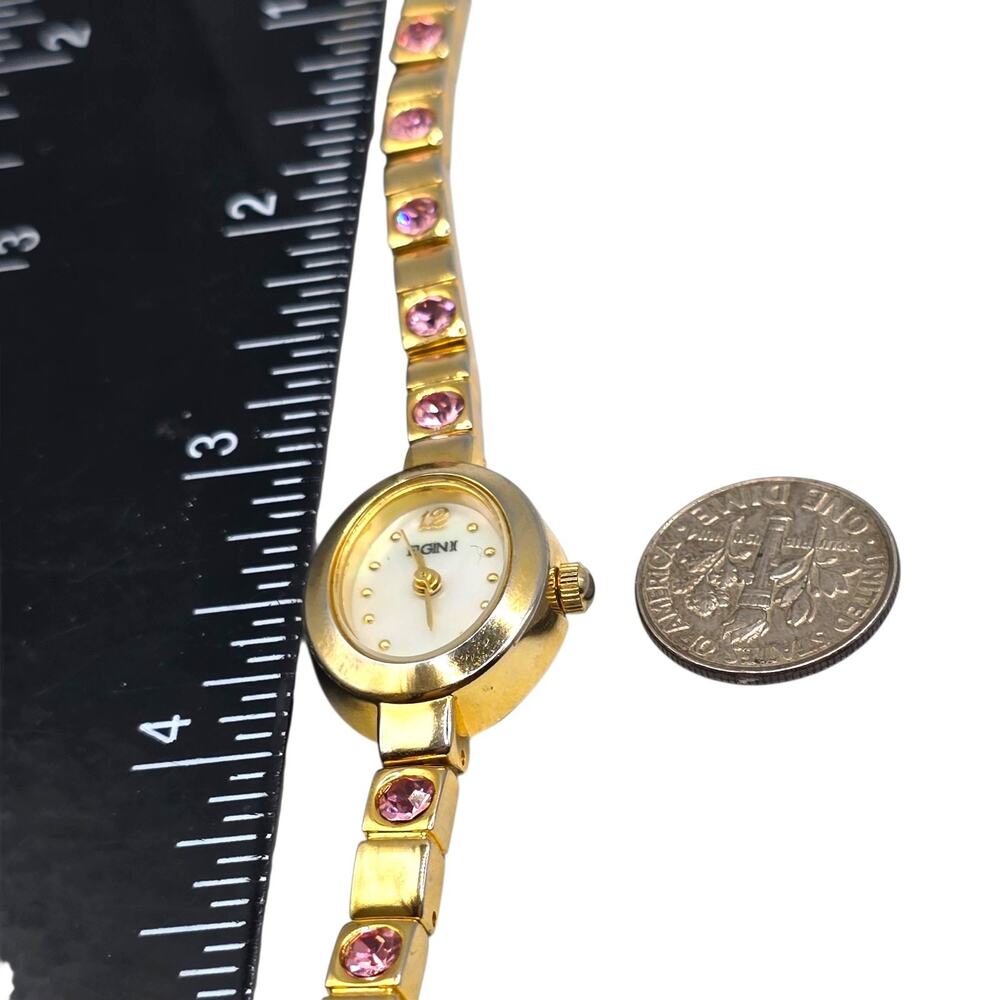 Watch Elgin II Women's Pink Crystal Gold Toned Bracelet Band Analog Oval - Picture 4 of 8